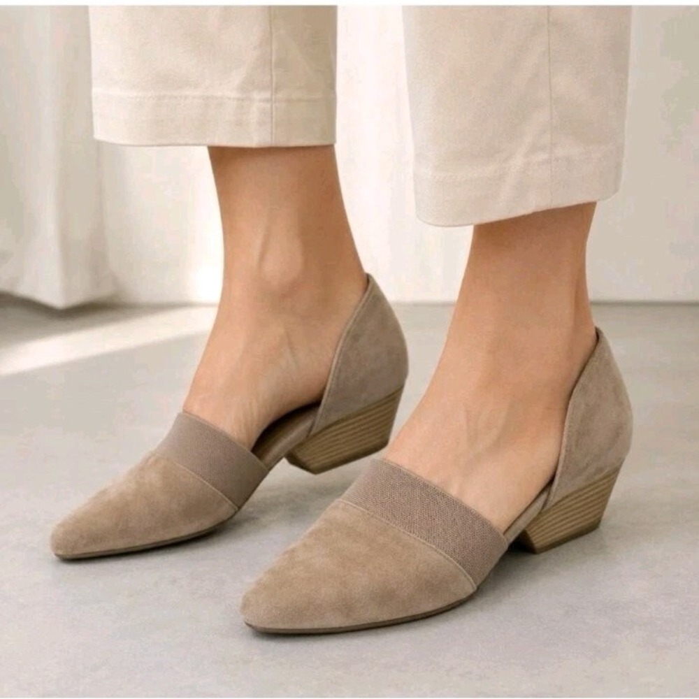 Eileen Fisher Hilly  Pump Womens 10 Tan Beige Nude Suede D'Orsay Wedge Shoe NWT